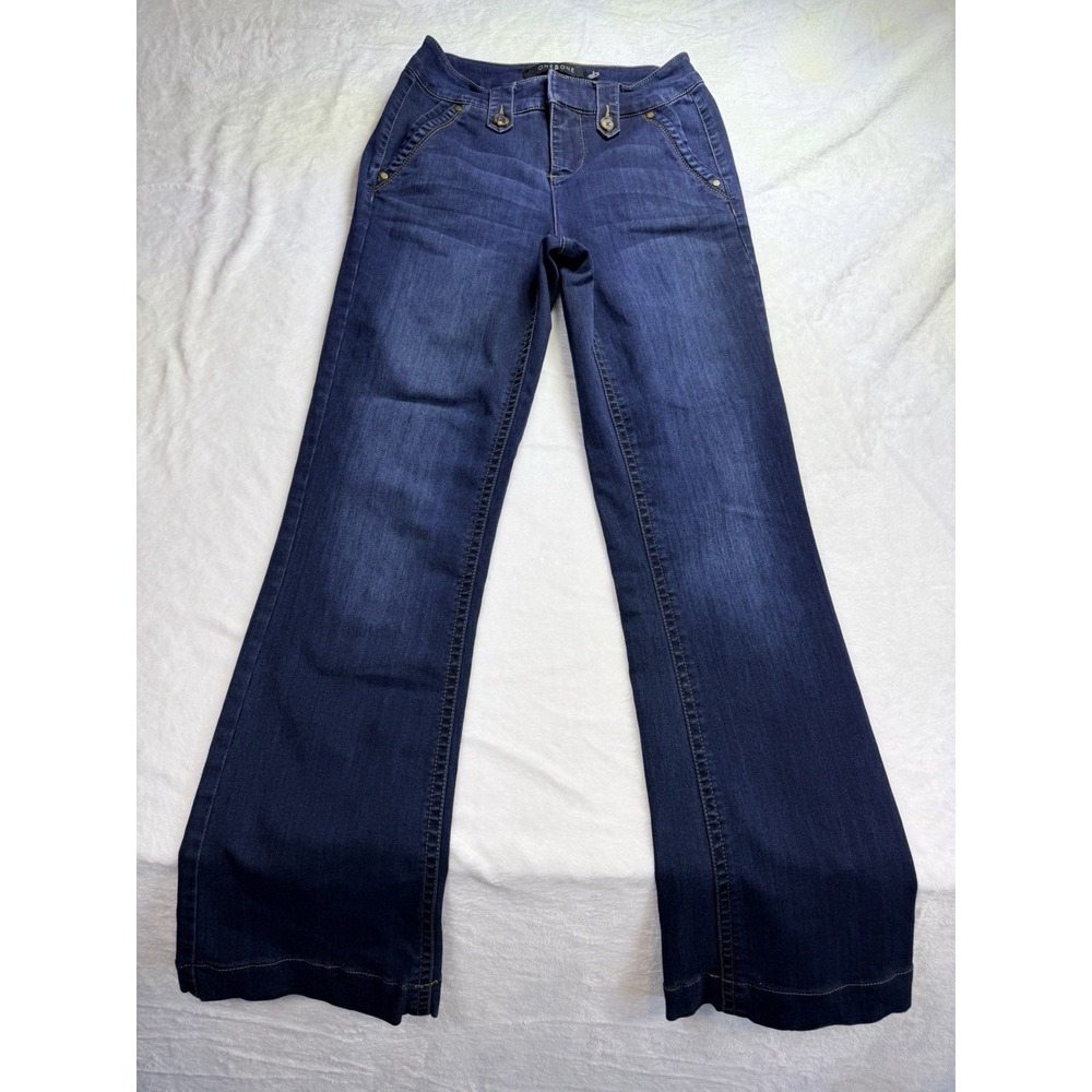 One 5 One Jeans Womens Sz 2 Trouser  Bootcut Denim Welt‎ Back Pockets Lined Boho